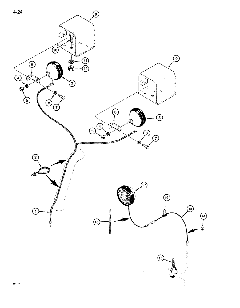 Схема запчастей Case 855D - (4-24) - LAMPS AND WIRING, MODELS WITHOUT ROPS CANOPY OR CAB (04) - ELECTRICAL SYSTEMS