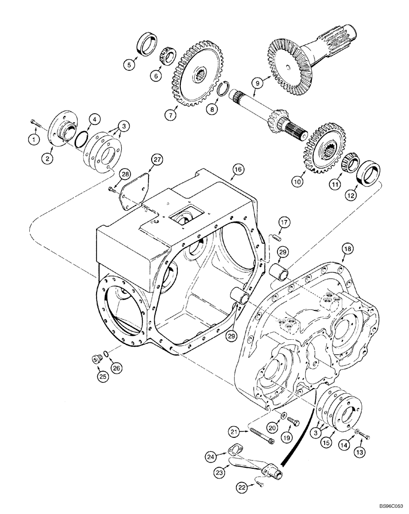 Схема запчастей Case 550H-IND - (06-04) - TRANSMISSION, HOUSING, BEVEL PINION SHAFT AND GEAR (06) - POWER TRAIN