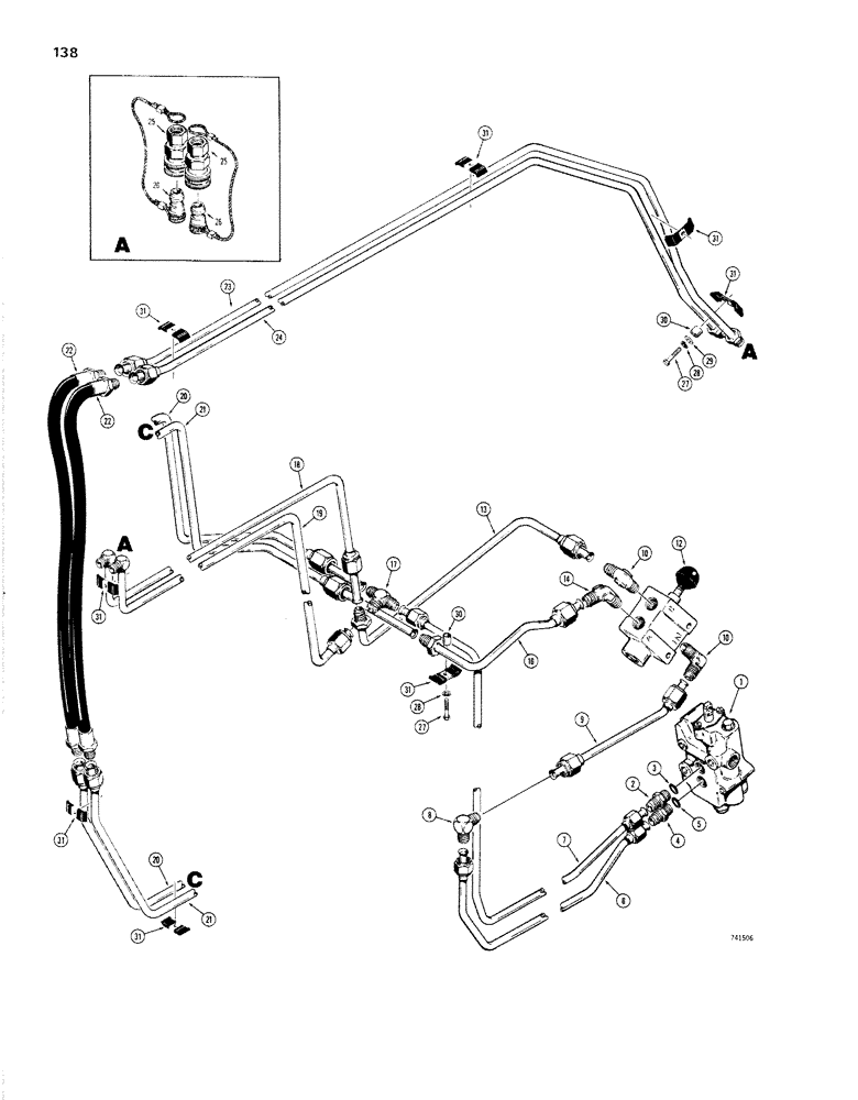 Схема запчастей Case 1830 - (138) - AUXILIARY HYDRAULICS USED WITH PARKER HANNIFIN VALVE LOADER ARM AND REAR HYD. W/ DIVERTER VALVE (35) - HYDRAULIC SYSTEMS