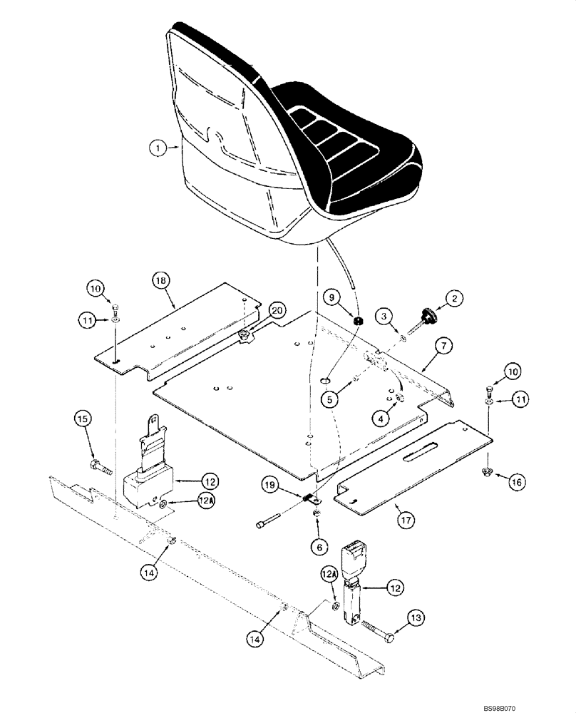 Схема запчастей Case 1845C - (09-29A) - SEAT, MOUNTING (STANDARD) - SEAT BELTS (NORTH AMERICA) (09) - CHASSIS/ATTACHMENTS