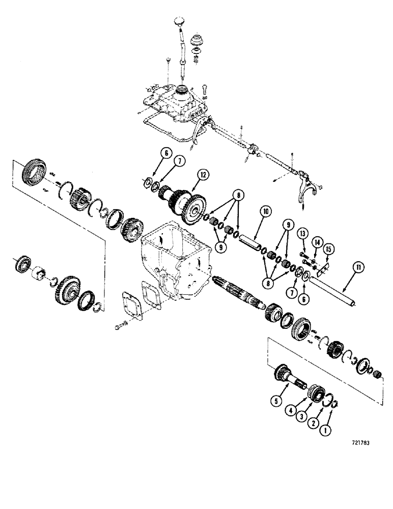 Схема запчастей Case 680CK - (082) - TRANSMISSION, INPUT, IDLER GEAR AND COUNTERSHAFT (21) - TRANSMISSION