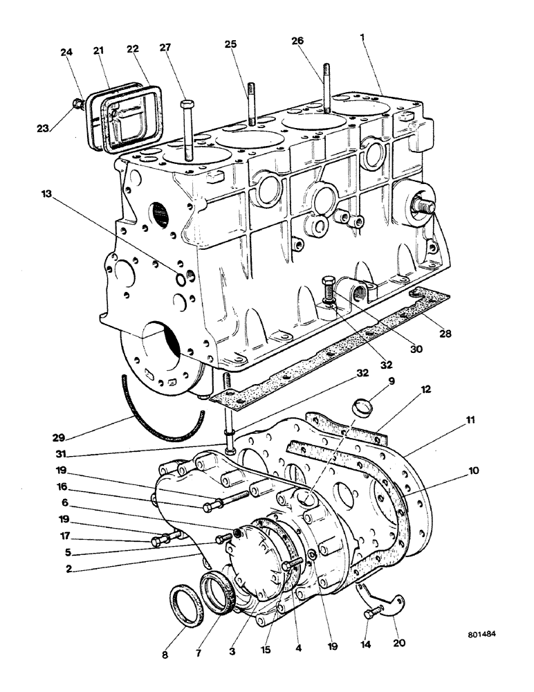 Схема запчастей Case 580G - (038) - ENGINE - CYLINDER BLOCK, GASKETS AND COVERS (02) - ENGINE