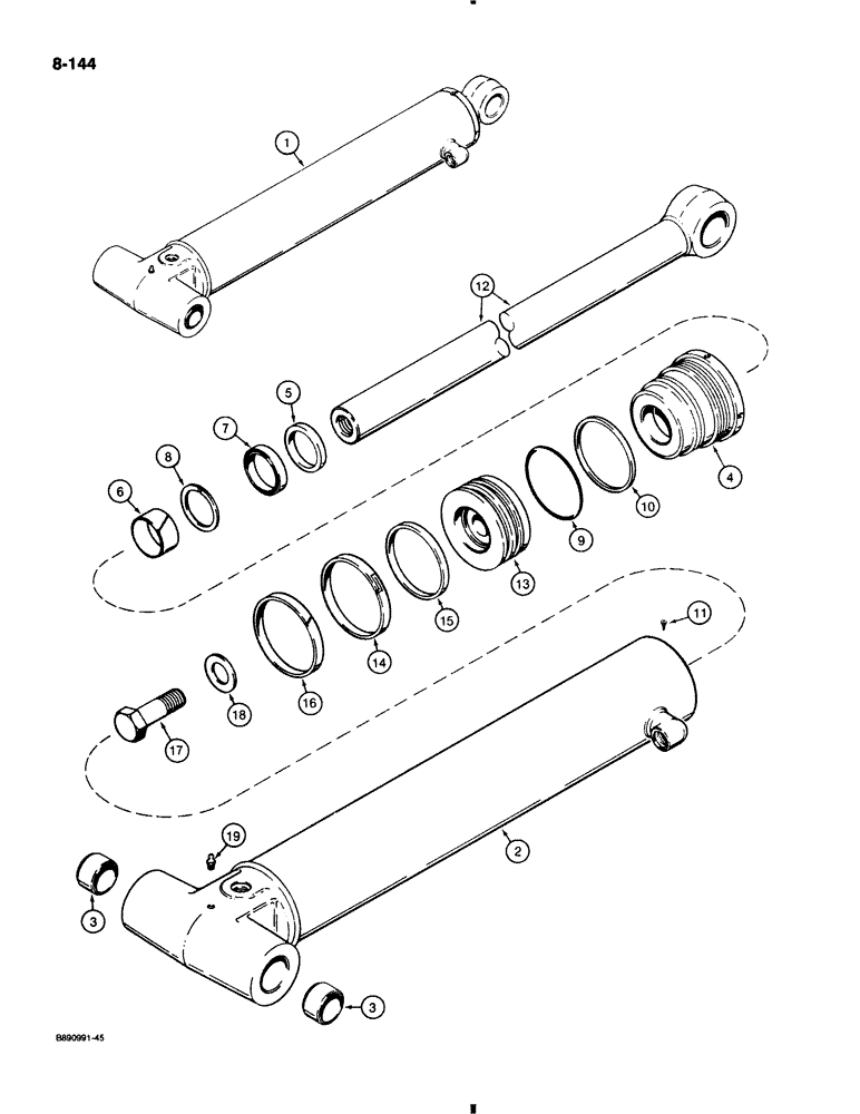 Схема запчастей Case 580K - (8-144) - BACKHOE STABILIZER CYLINDERS (08) - HYDRAULICS