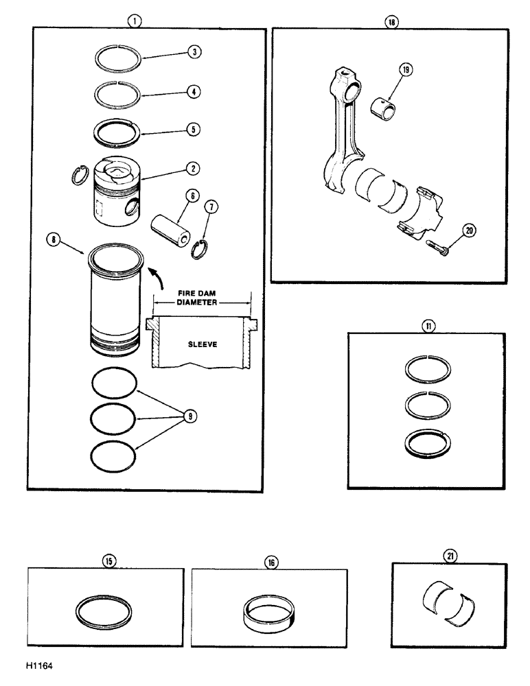 Схема запчастей Case 780 - (058) - PISTONS AND SLEEVES, W/ 5.189" TO 5.194" FIRE DAM DIA., 336DT TURBOCHARGED ENG (02) - ENGINE