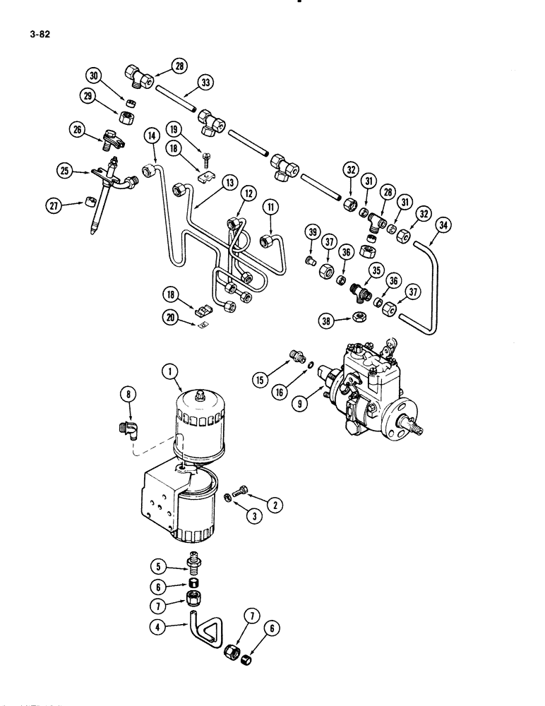 Схема запчастей Case 1835B - (3-82) - FUEL INJECTION AND FILTER SYSTEM, 188 DIESEL ENGINE (03) - FUEL SYSTEM