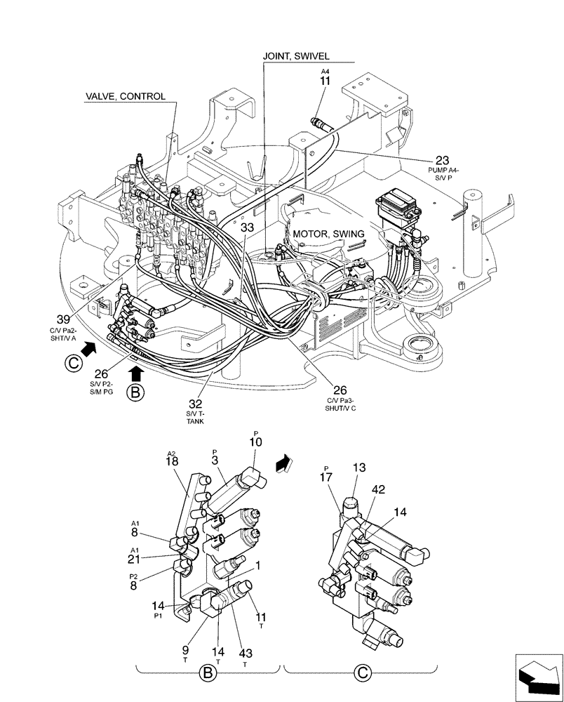 Схема запчастей Case CX31B - (01-061[02]) - CONTROL LINES, VALVE, WITH A PUMP Z PORT (35) - HYDRAULIC SYSTEMS