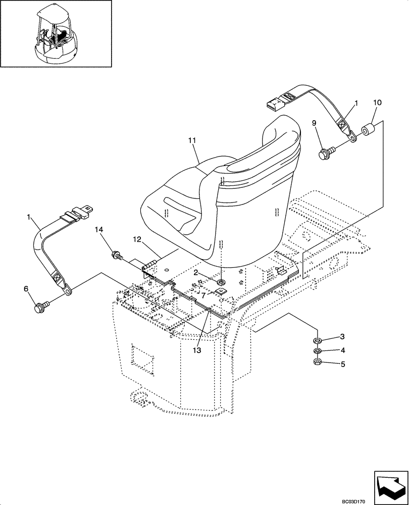 Схема запчастей Case CX25 - (09-22[00]) - SEAT MOUNTING AND SEAT BELT (09) - CHASSIS/ATTACHMENTS