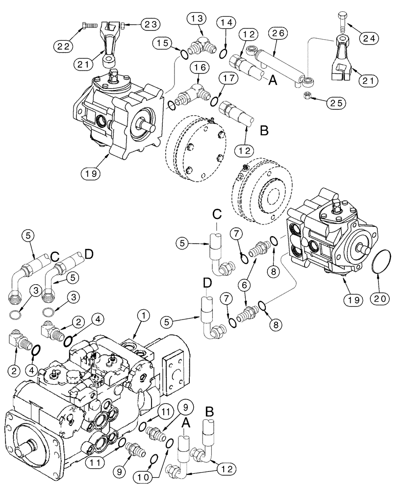 Схема запчастей Case 95XT - (06-09) - HYDROSTATICS - PUMP AND DRIVE MOTORS (NORTH AMERICA JAF0311357- / EUROPE JAF0274360-) (06) - POWER TRAIN