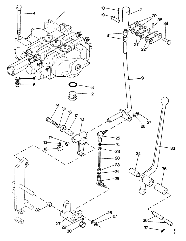 Схема запчастей Case 850 - (J15-1) - 3 SPOOL CONTROL VALVES AND LEVERS (07) - HYDRAULIC SYSTEM