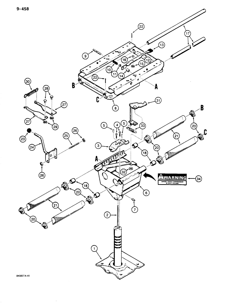 Схема запчастей Case 680K - (9-458) - D127369 SUSPENSION SEAT SUPPORT (09) - CHASSIS/ATTACHMENTS