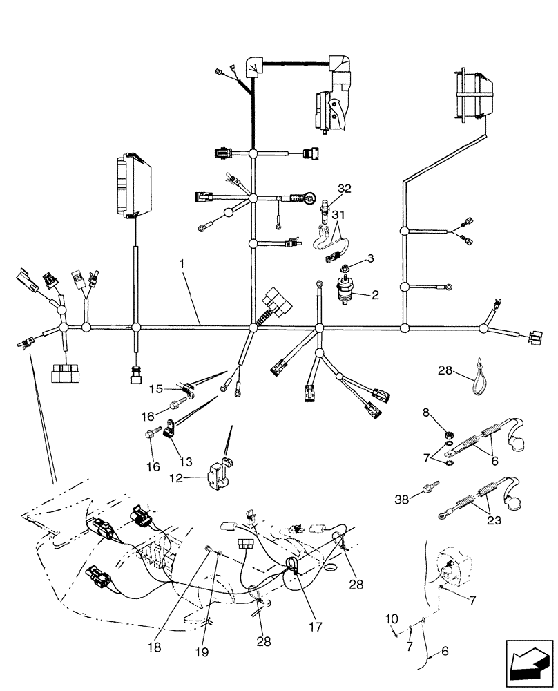 Схема запчастей Case 580SM - (55.100.01) - HARNESS, ENGINE - MOUNTING AND CONNECTIONS (55) - ELECTRICAL SYSTEMS