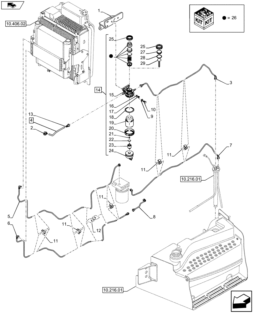 Схема запчастей Case 590SN - (10.214.21) - FUEL FILTER, FUEL LINE C9000 (10) - ENGINE