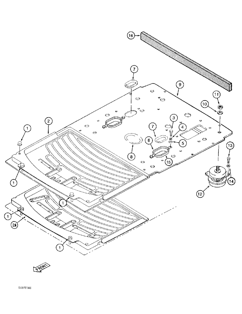 Схема запчастей Case 9020B - (9-056) - CAB FLOOR AND MOUNTING, P.I.N. DAC02#2001 AND AFTER (09) - CHASSIS