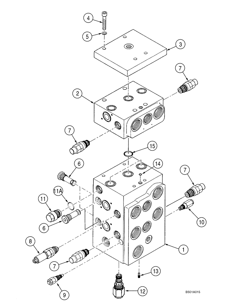 Схема запчастей Case 621D - (08-11A) - VALVE ASSY - LOADER CONTROL, THREE SPOOL - Z-BAR (08) - HYDRAULICS