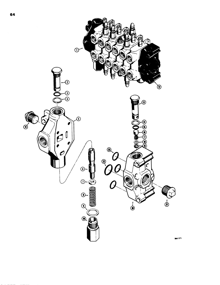 Схема запчастей Case 26C - (064) - D39047 BACKHOE CONTROL VALVE, D37148 BACKHOE OUTLET SECTION, D37349 BACKHOE INLET SECTION 