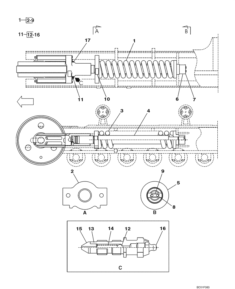 Схема запчастей Case CX800 - (05-08) - TRACK - ADJUSTER (11) - TRACKS/STEERING