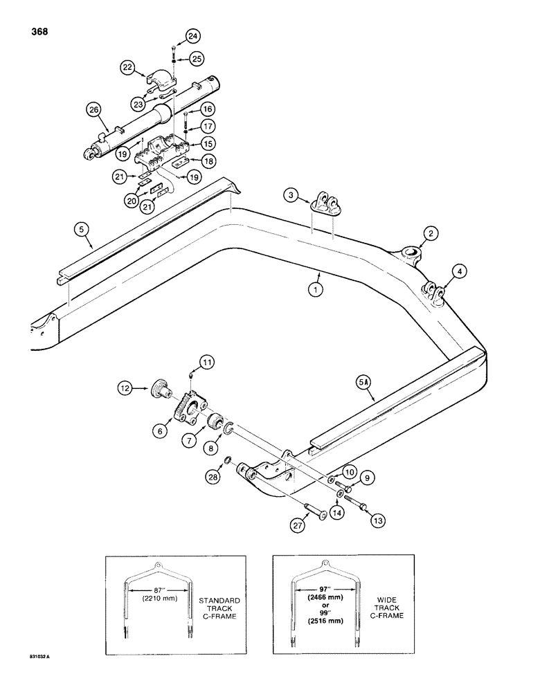 Схема запчастей Case 1150D - (368) - ANGLE TILT PITCH DOZER MODELS, C-FRAME AND ANGLE CYLINDER MOUNTING (09) - CHASSIS/ATTACHMENTS