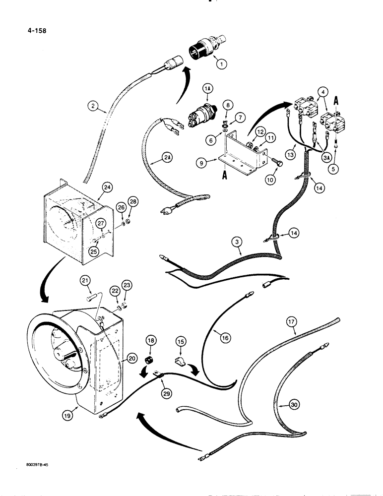 Схема запчастей Case 1455B - (4-158) - BACKUP ALARM, USED ON MODELS WITH TOP FILL TANKS (04) - ELECTRICAL SYSTEMS