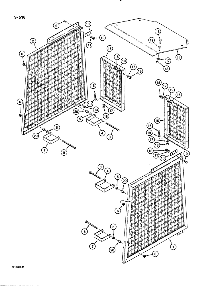 Схема запчастей Case 1450B - (9-516) - ROPS CANOPY BRUSH SCREENS AND EXTENSION (09) - CHASSIS/ATTACHMENTS