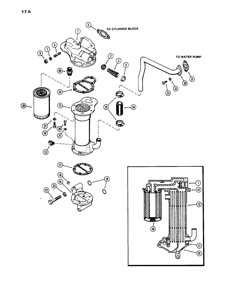 Схема запчастей Case 1450 - (017A) - OIL FILTER AND HEAT EXCHANGER, 504BDT DIESEL ENGINE, USED ENG SN 2585698 (02) - ENGINE