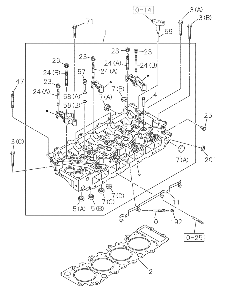 Схема запчастей Case CX210C LR - (10.101.01[01]) - CYLINDER HEAD (10) - ENGINE