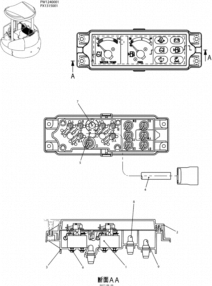 Схема запчастей Case CX36B - (01-057) - GAUGE ASSY, CLUSTER (55) - ELECTRICAL SYSTEMS