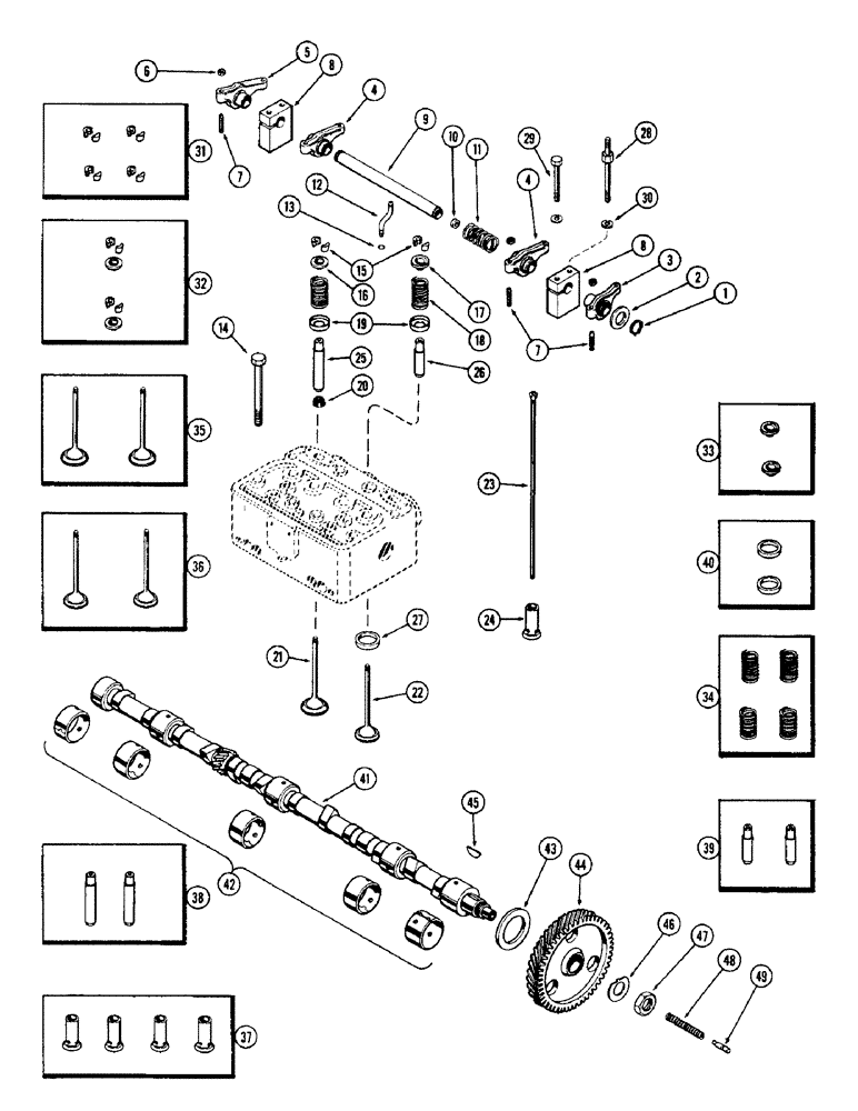 Схема запчастей Case 1150 - (009A) - VALVE MECHANISM AND CAMSHAFT, (401) DIESEL ENGINE (01) - ENGINE