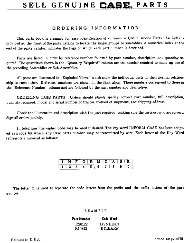 Схема запчастей Case 42 - (03) - ORDERING INFORMATION 