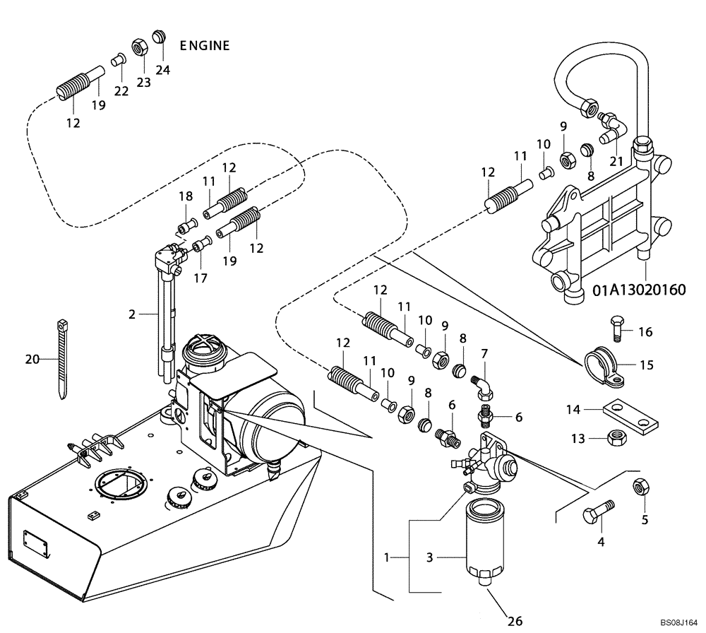 Схема запчастей Case 327B - (10A00000692[001]) - FUEL SYSTEM (UNTIL P.I.N. HHD0327BN7PG56999) (87557295) (01) - ENGINE