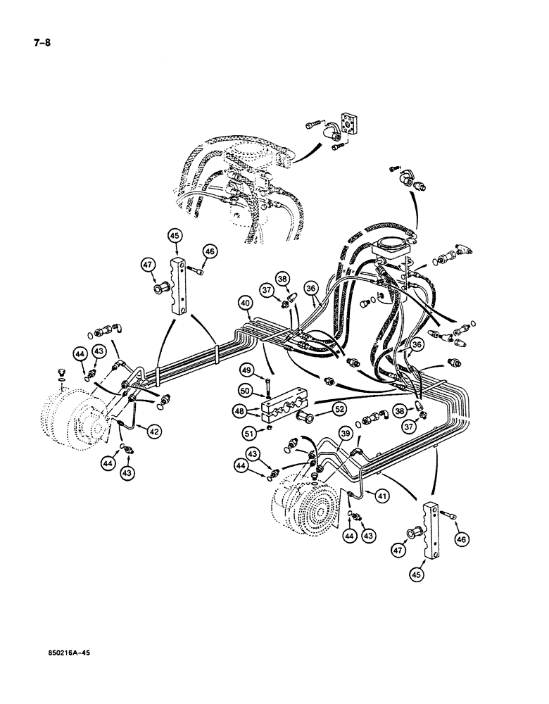 Схема запчастей Case 125B - (7-08) - TRACK DRIVE, DRIVE RANGE AND BRAKE HYDRAULIC LINES, P.I.N. 74631 THROUGH 74844 (07) - BRAKES