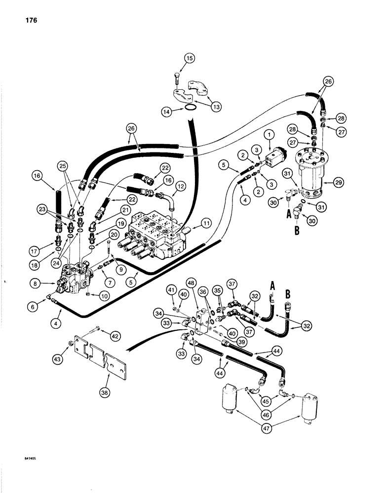 Схема запчастей Case 1280B - (176) - HYDRAULIC LEVELER LINES, MODELS WITH AUXILIARY HYDRAULIC CIRCUIT (08) - HYDRAULICS