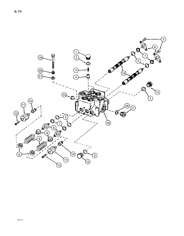 Схема запчастей Case 1085B - (8-074) - TWO SPOOL OUTRIGGER CONTROL VALVE (08) - HYDRAULICS