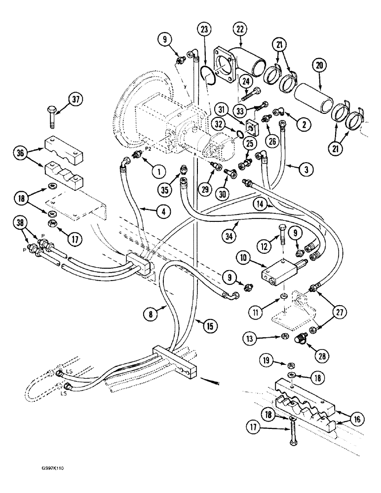 Схема запчастей Case 888 - (8B-08) - HYDRAULIC PUMP LINES, P.I.N. 15401 THRU 15590, P.I.N. 106801 THRU 106804 (08) - HYDRAULICS