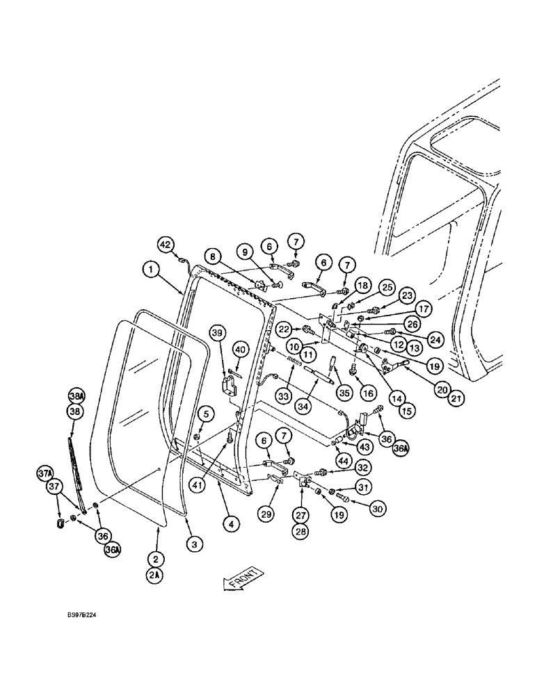 Схема запчастей Case 9020B - (9-070) - CAB FRONT WINDOW ASSEMBLY (09) - CHASSIS