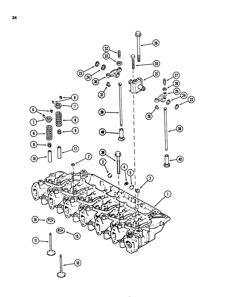 Схема запчастей Case 880D - (034) - CYLINDER HEAD AND VALVE MECHANISM, 6T-590 DIESEL ENGINE (01) - ENGINE