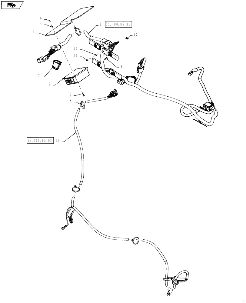 Схема запчастей Case 1021F - (55.100.05) - JOYSTICK ELECTRIC INSTALLATION (55) - ELECTRICAL SYSTEMS