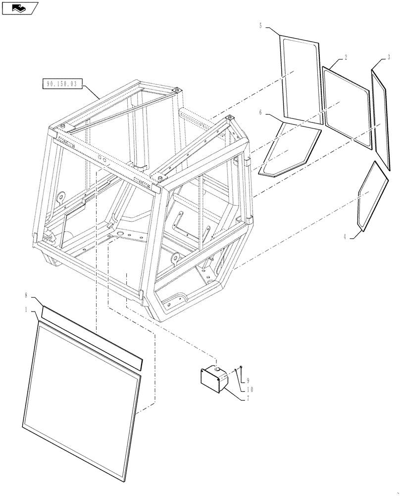 Схема запчастей Case DV207 - (90.156.01) - CAB GLASS - FRONT AND REAR (90) - PLATFORM, CAB, BODYWORK AND DECALS