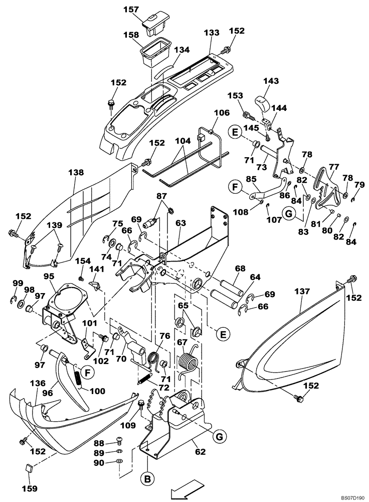 Схема запчастей Case CX240B - (09-17) - OPERATORS COMPARTMENT - HAND CONTROL ARM, LEFT (09) - CHASSIS/ATTACHMENTS