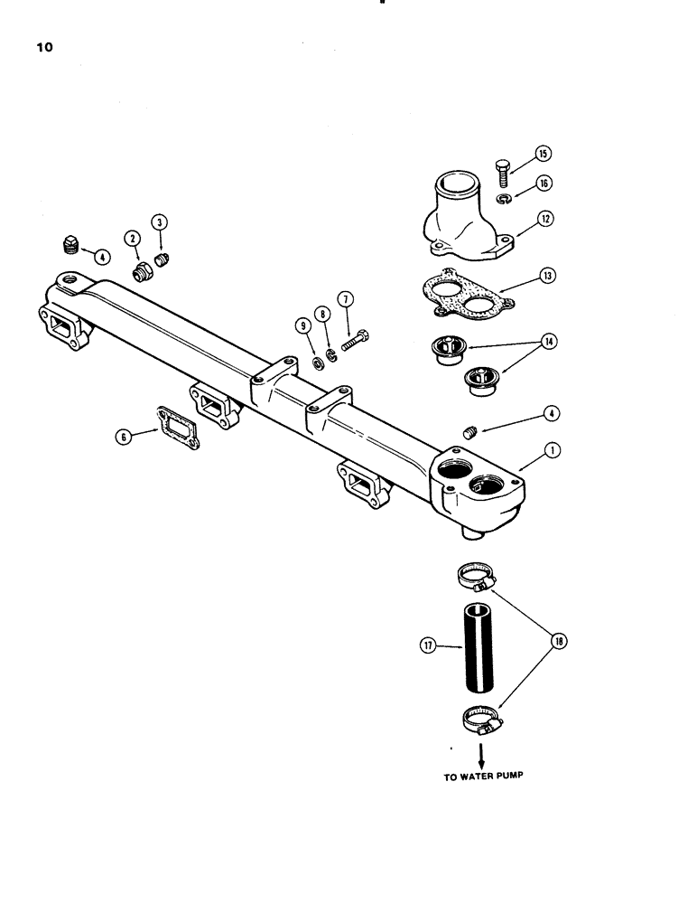 Схема запчастей Case 1150C - (010) - WATER MANIFOLD AND THERMOSTAT, 451BD DIESEL ENGINE (02) - ENGINE