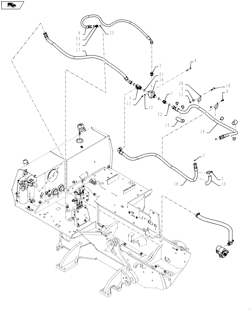 Схема запчастей Case 750L - (08-03[02]) - HYDRAULICS, EQUIPMENT - CONTROL VALVE TO THERMAL BYPASS VALVE AND FILTER (08) - HYDRAULICS