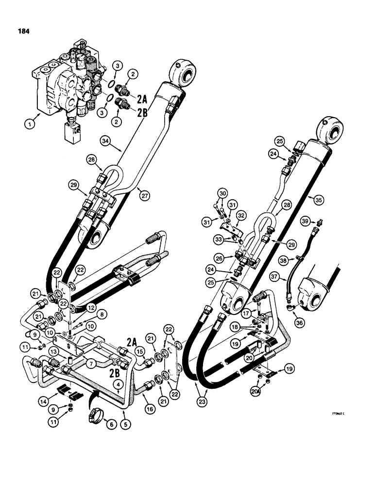 Схема запчастей Case 855C - (184) - LOADER LIFT HYDRAULIC CIRCUIT (07) - HYDRAULIC SYSTEM