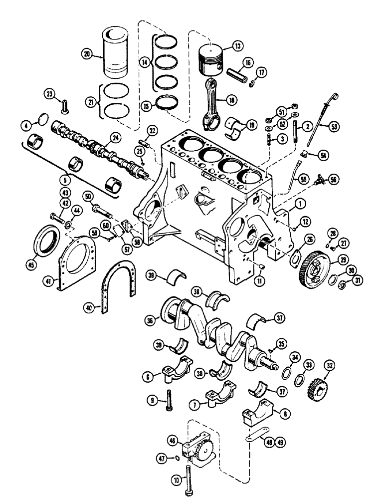 Схема запчастей Case 530CK - (011A) - CYLINDER BLOCK ASSEMBLY, (159) SPARK IGNITION ENGINE, BEFORE ENG NO.2121404 (10) - ENGINE