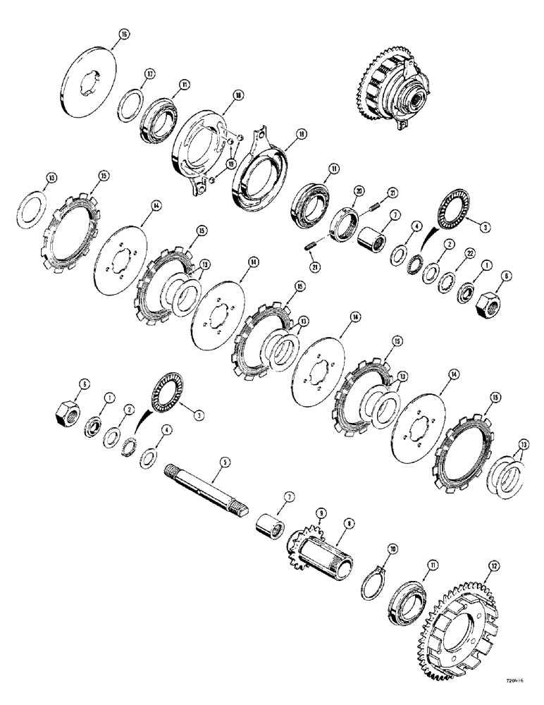 Схема запчастей Case 1530 - (051G) - 5 DISC CLUTCH & SHAFT ASSY. SERVICE REPLACEMENT FORMSPRAG CLUTCH FOR MODELS BEFORE TRAC. S/N 9816818 (06) - POWER TRAIN