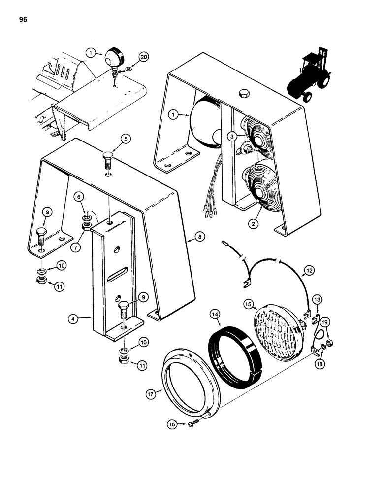 Схема запчастей Case 586D - (096) - FRONT AND REAR LAMPS AND CONNECTIONS (55) - ELECTRICAL SYSTEMS