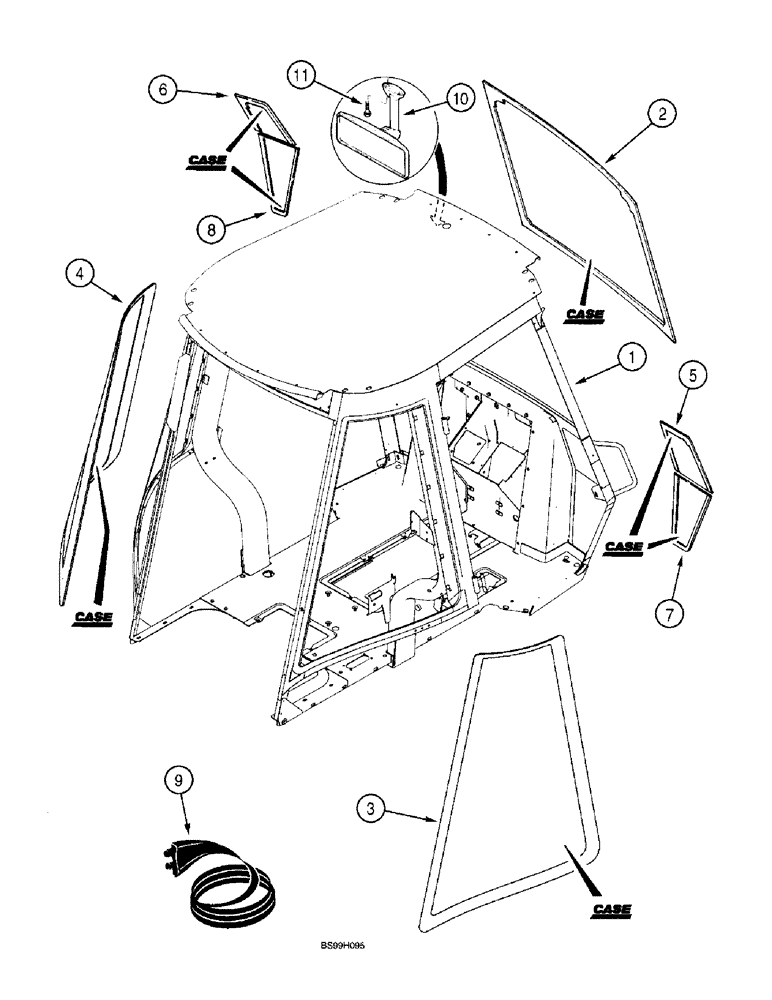 Схема запчастей Case 580L - (9-088) - ROPS CAB AND GLASS (09) - CHASSIS/ATTACHMENTS