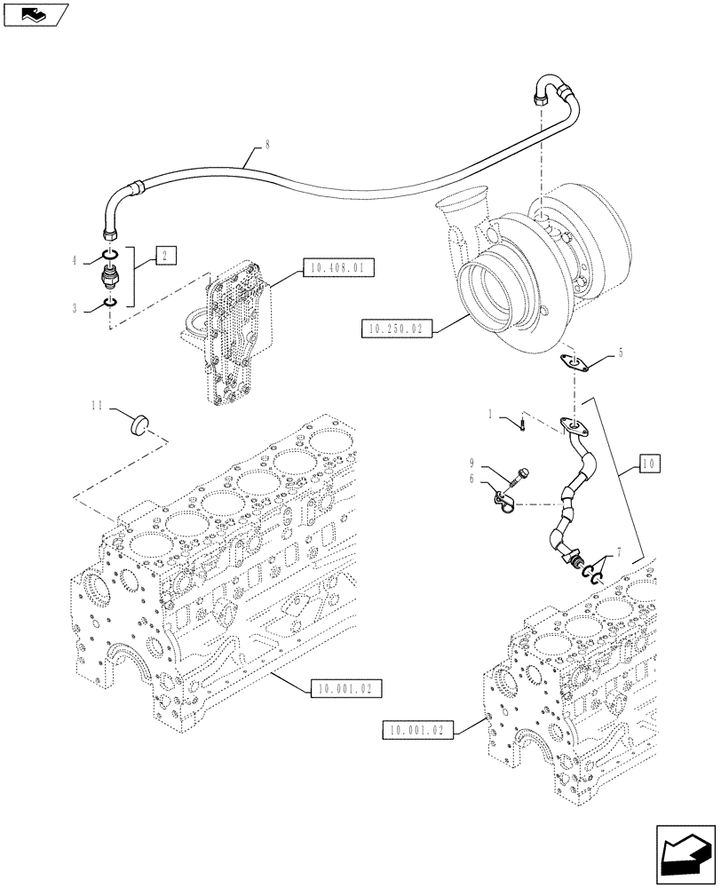 Схема запчастей Case F4DFE613B A004 - (10.250.03) - TURBOCHARGER, OIL LINES (10) - ENGINE