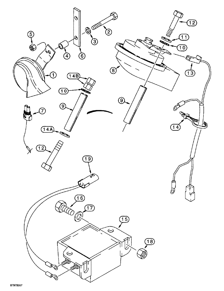 Схема запчастей Case 580SL - (4-40) - HORN AND BACKUP ALARM (04) - ELECTRICAL SYSTEMS