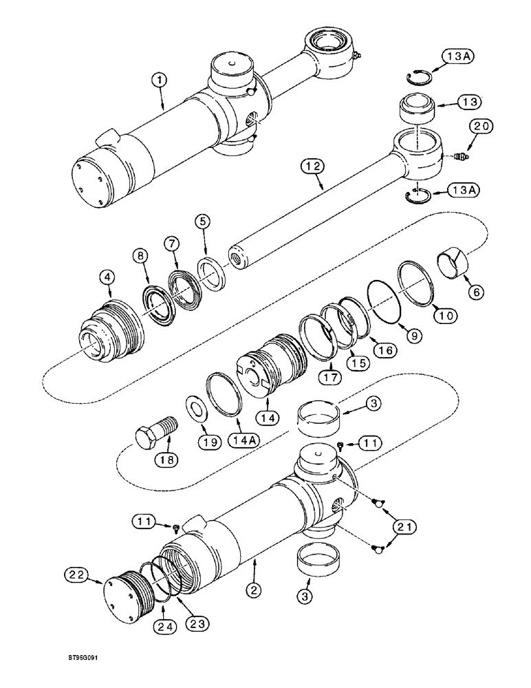 Схема запчастей Case 590SL - (8-154) - BACKHOE SWING CYLINDERS, MODELS WITH PRIORITY SWING (08) - HYDRAULICS