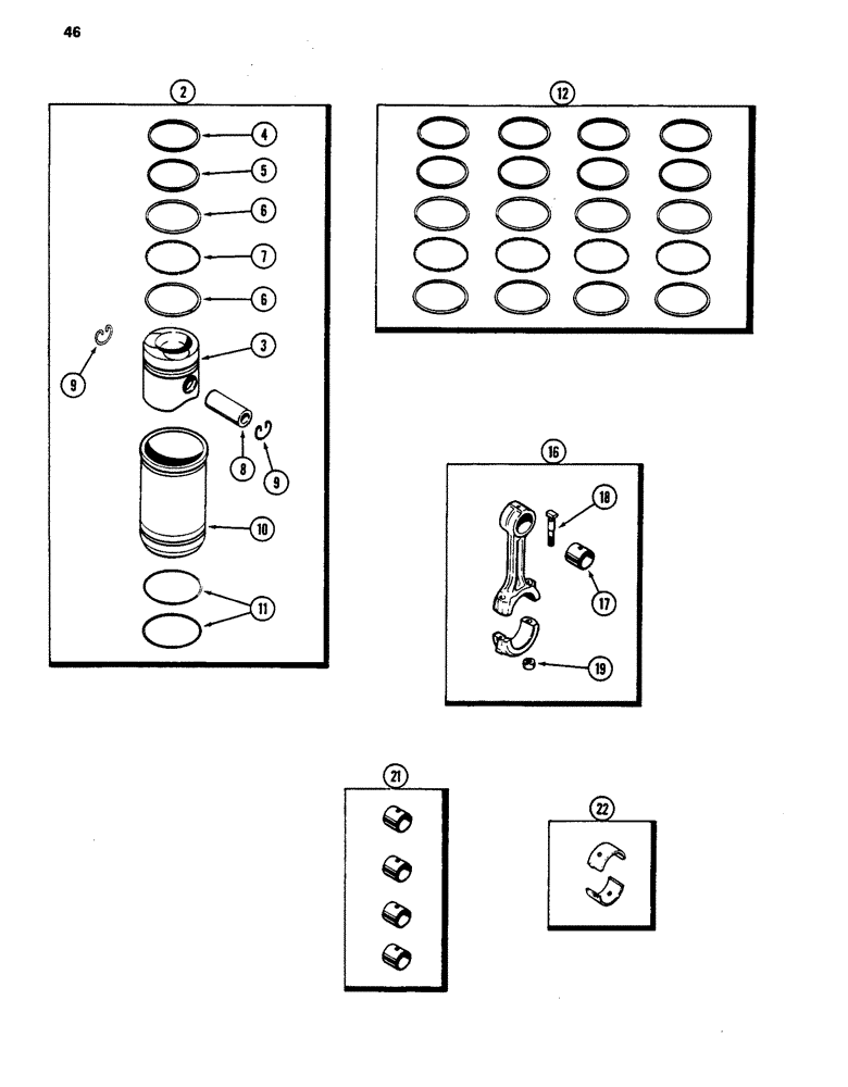 Схема запчастей Case 480D - (046) - PISTONS, 188 DIESEL ENGINE/CONNECTING RODS (10) - ENGINE