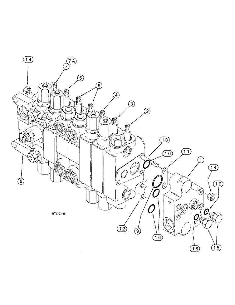 Схема запчастей Case 590SL - (8-92) - BACKHOE CONTROL VALVES, MODELS WITH EXTENDABLE DIPPER, W/O AUX. HYD. (08) - HYDRAULICS